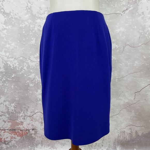 Vintage Dana Buchman Blue Pencil Wool Skirt 10 - Picture 1 of 9